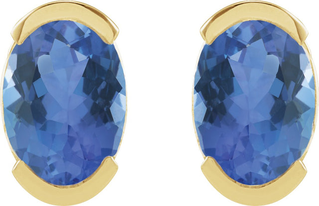 14K Gold Oval Natural Tanzanite Half-Bezel Solitaire Stud Earrings - Yellow Gold - view 4