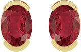 14K Gold Oval Lab-Grown Ruby Half-Bezel Solitaire Stud Earrings - Yellow Gold - view 4