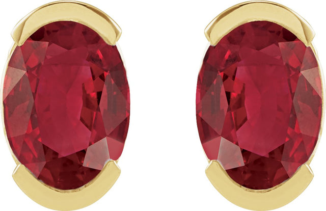 14K Gold Oval Lab-Grown Ruby Half-Bezel Solitaire Stud Earrings - Yellow Gold - view 4