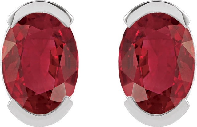 14K Gold Oval Lab-Grown Ruby Half-Bezel Solitaire Stud Earrings - White Gold - view 4