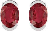 Platinum Oval Lab-Grown Ruby Half-Bezel Solitaire Stud Earrings - view 4