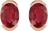 14K Gold Oval Lab-Grown Ruby Half-Bezel Solitaire Stud Earrings - Rose Gold - view 4