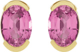 14K Gold Oval Lab-Grown Pink Sapphire Half-Bezel Solitaire Stud Earrings - Yellow Gold - view 4