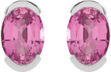 14K Gold Oval Lab-Grown Pink Sapphire Half-Bezel Solitaire Stud Earrings - White Gold - view 4