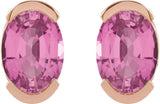 14K Gold Oval Lab-Grown Pink Sapphire Half-Bezel Solitaire Stud Earrings - Rose Gold - view 4