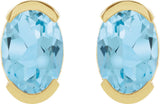 14K Gold Oval Natural Sky Blue Topaz Half-Bezel Solitaire Stud Earrings - Yellow Gold - view 4