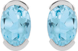 Platinum Oval Natural Sky Blue Topaz Half-Bezel Solitaire Stud Earrings - view 4