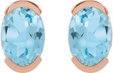 14K Gold Oval Natural Sky Blue Topaz Half-Bezel Solitaire Stud Earrings - Rose Gold - view 4
