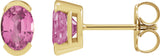 14K Gold Oval Lab-Grown Pink Sapphire Half-Bezel Solitaire Stud Earrings - Yellow Gold - view 3