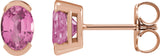 14K Gold Oval Lab-Grown Pink Sapphire Half-Bezel Solitaire Stud Earrings - Rose Gold - view 3