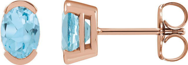 14K Gold Oval Natural Sky Blue Topaz Half-Bezel Solitaire Stud Earrings - Rose Gold - view 3