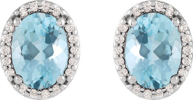 Platinum Natural Aquamarine Oval 4-Prong Halo-Style Low Stud Earring - view 6
