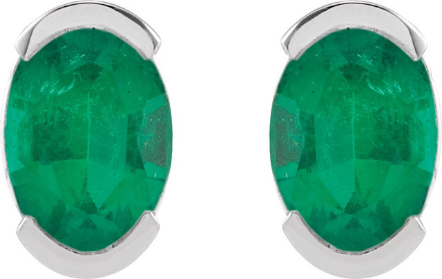 Platinum Oval Lab-Grown Emerald Half-Bezel Solitaire Stud Earrings - view 4