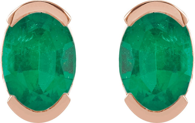 14K Gold Oval Lab-Grown Emerald Half-Bezel Solitaire Stud Earrings - Rose Gold - view 4