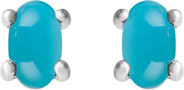 Platinum Natural Turquoise Oval 4-Prong Cabochon Earrings - view 4