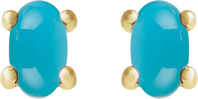 14K Gold Natural Turquoise Oval 4-Prong Cabochon Earrings - Yellow Gold - view 4