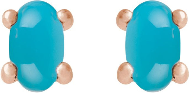 14K Gold Natural Turquoise Oval 4-Prong Cabochon Earrings - Rose Gold - view 4