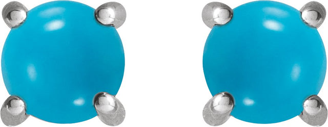 Platinum Natural Turquoise Round 4-Prong Cabochon Earrings - view 4