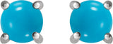 14K Gold Natural Turquoise Round 4-Prong Cabochon Earrings - White Gold - view 4
