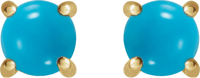 14K Gold Natural Turquoise Round 4-Prong Cabochon Earrings - Yellow Gold - view 4