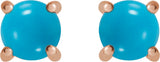 14K Gold Natural Turquoise Round 4-Prong Cabochon Earrings - Rose Gold - view 4