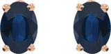 14K Gold Natural Blue Sapphire Oval 4-Prong Lightweight Stud Earrings - Rose Gold - view 8
