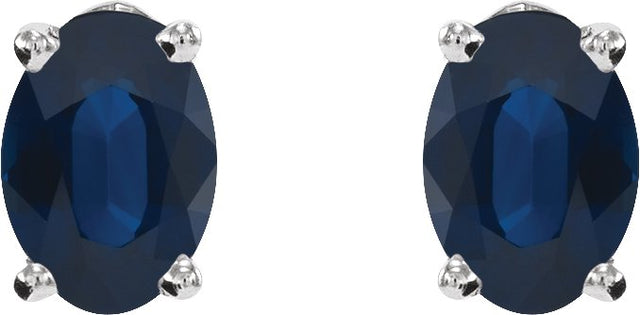 Platinum Lab-Grown Blue Sapphire Oval 4-Prong Lightweight Stud Earrings - view 8