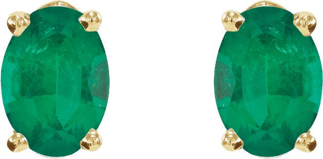 14K Gold Natural Emerald Oval 4-Prong Lightweight Stud Earrings - Yellow Gold - view 6