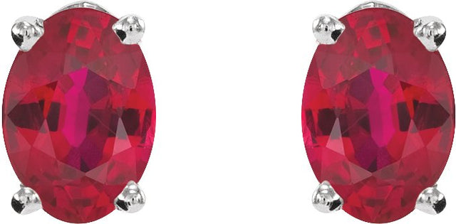14K Gold Lab-Grown Ruby Oval 4-Prong Lightweight Stud Earrings - White Gold - view 6