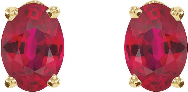 14K Gold Lab-Grown Ruby Oval 4-Prong Lightweight Stud Earrings - Yellow Gold - view 6