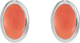 14K Gold Natural Pink Coral Oval Bezel-Set Cabochon Earrings - White Gold - view 4