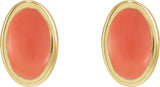 14K Gold Natural Pink Coral Oval Bezel-Set Cabochon Earrings - Yellow Gold - view 4