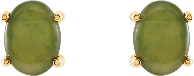 14K Gold Natural Nephrite Jade Oval 4-Prong Cabochon Earrings - view 4