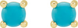14K Gold Natural Turquoise Round 4-Prong Cabochon Earrings - Yellow Gold - view 4