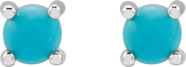 14K Gold Natural Turquoise Round 4-Prong Cabochon Earrings - White Gold - view 4