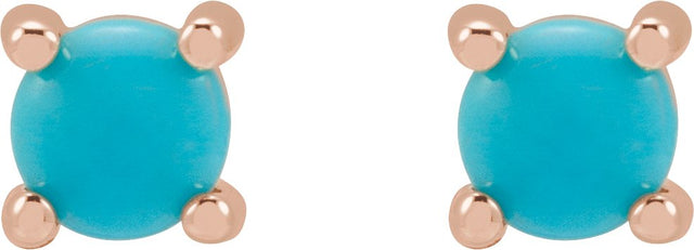 14K Gold Natural Turquoise Round 4-Prong Cabochon Earrings - Rose Gold - view 4