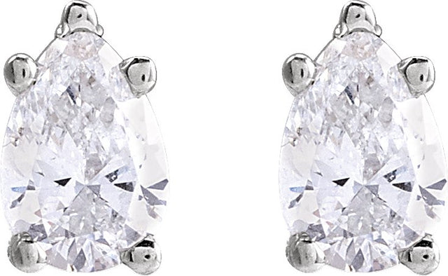 14K Gold Natural Diamond Pear 5-Prong Stud Earrings - White Gold - view 6