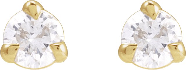 14K Gold Natural Diamond Round 3-Prong Pre-Notched Claw Earring - Yellow Gold - view 4