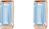 14K Gold Lab-Grown Aqua Sapphire Straight Baguette Channel-Set Stud Earrings – 4x2mm – 4mm Stones - Rose Gold - view 5