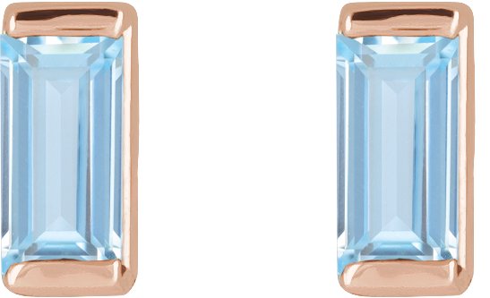 14K Gold Lab-Grown Aqua Sapphire Straight Baguette Channel-Set Stud Earrings – 4x2mm – 4mm Stones - Rose Gold - view 5