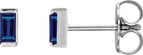 14K Gold Lab-Grown Blue Sapphire Straight Baguette Channel-Set Stud Earrings - White Gold - view 3