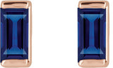 14K Gold Lab-Grown Blue Sapphire Straight Baguette Channel-Set Stud Earrings – 4x2mm – 4mm Stones - Rose Gold - view 5