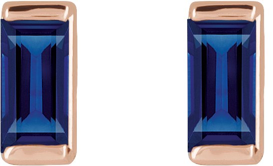 14K Gold Lab-Grown Blue Sapphire Straight Baguette Channel-Set Stud Earrings – 4x2mm – 4mm Stones - Rose Gold - view 5