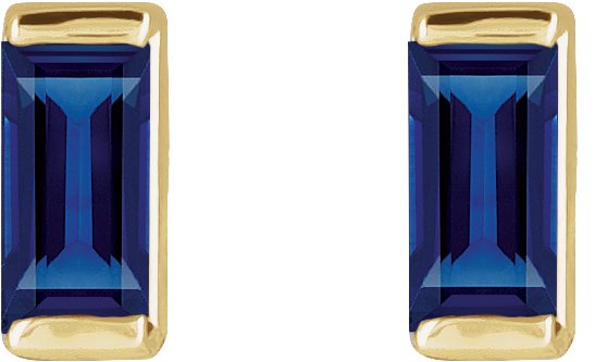 14K Gold Lab-Grown Blue Sapphire Straight Baguette Channel-Set Stud Earrings – 4x2mm – 4mm Stones - Yellow Gold - view 4