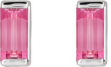 14K Gold Natural Pink Tourmaline Straight Baguette Channel-Set Stud Earrings - White Gold - view 4