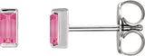 14K Gold Natural Pink Tourmaline Straight Baguette Channel-Set Stud Earrings - White Gold - view 3