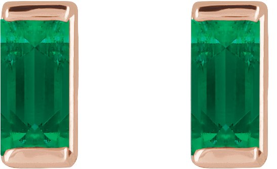 14K Gold Lab-Grown Emerald Straight Baguette Channel-Set Stud Earrings – 4x2mm - Rose Gold - view 5
