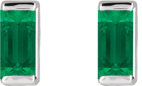 14K Gold Lab-Grown Emerald Straight Baguette Channel-Set Stud Earrings - White Gold - view 4