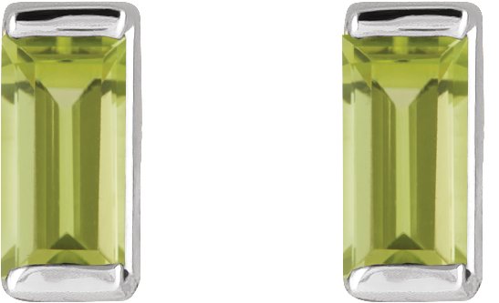 Platinum Natural Peridot Straight Baguette Channel-Set Stud Earrings - view 5