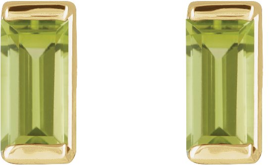 14K Gold Natural Peridot Straight Baguette Channel-Set Stud Earrings - Yellow Gold - view 4